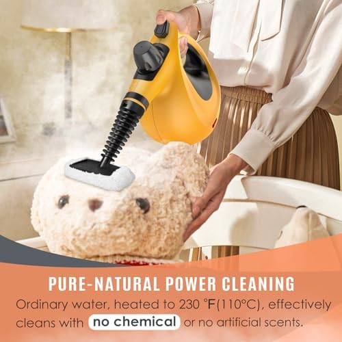 Phueut Pressurized Handheld Multi-Surface Natural Steam Cleaner with 12 pcs Accessories, Multi-Purpose Steamer for Home Use, Steamer for Cleaning Floor, Upholstery, Grout and Car (Orange) - Image 3