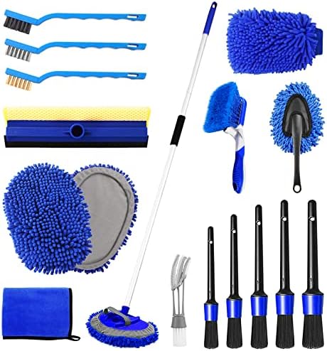 62'' Car Wash Brush Kit - Mitt, Mop, Sponge & Long Handle, Scratch-Free Chenille Replacement Head, Wheel Tire Brush, Car Detailing Kit for Cars, RV, Truck by NIKCOSMK