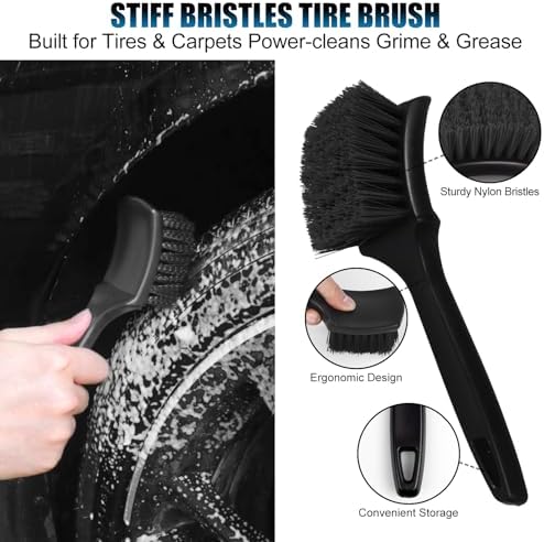 8Pcs Wheel Brush, Tire Brush, Wheel Cleaner Brush Set - 2 Soft Wheel Cleaning Brushes, Detailing Brush & Hard Tire Scrubber, Flexible and Durable Rim Cleaning Brush Kit for Wheels and Tires - Image 5