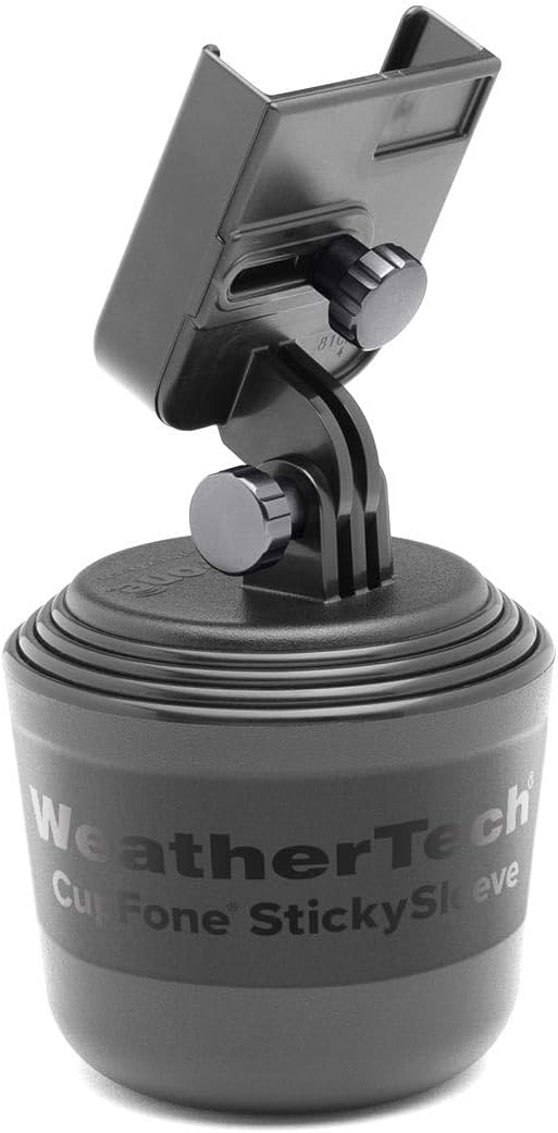 WeatherTech CupFone, Universal Cup Holder Phone Mount for Cars – Adjustable & Secure Fit with Open Access for Charging – Compatible with iPhone, Android - Metal Knobs, Graphite by WeatherTech