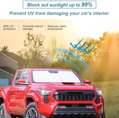 JKCOVER Front Window Windshield Sunshade Compatible with 2024 2025 2026 Toyota Tacoma(4th Gen Tacoma) Accessories Sun Heat UV Rays Protector Foldable Sun Shade Cover Car Visor - Image 4