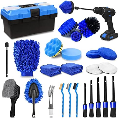 TTRCB 27Pcs Car Detailing Kit, Car Cleaning Kit, Car Detailing Brush Set, Drill Brush Set, Car Detailing Brushes, Car Wash Kit, Car Accessories, Car Cleaning Supplies for Interior, Exterior, Wheels by TTRCB