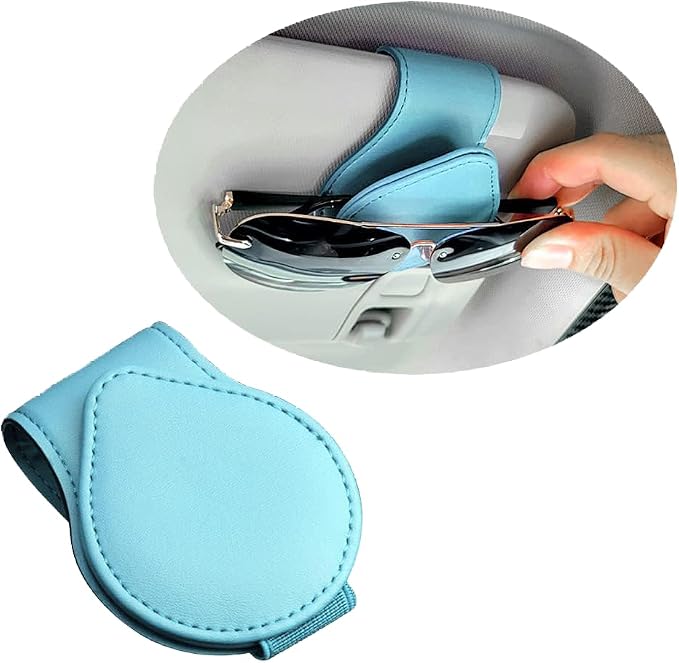 OFBAND Magnetic Sunglass Holder for Car Visor,PU Leather Car Sunglass Holder Organizes Glasses Tickets Cards & Keeps Car Tidy,Universal Car Accessories Interior (Lake Blue) by OFBAND