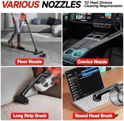 Cordless Vacuum Compatible with Milwaukee M18 Battery, Handheld Vacuum Cleaner for Home Pet Hair Car, 5-in-1 Portable Shop Vac with 2 Washable HEPA Filter, 4 Multi Nozzle (Battery Not Includ) - Image 6