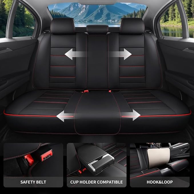 Car Seat Covers Full Set Custom Fit For Lexus RX 330 2004-2006, Black&Red | Lumbar Support, Premium Faux Leather, Breathable, Anti-Slip, Airbag Compatible, Waterproof, Car Seat Protectors, 2 Row-5Seat - Image 4