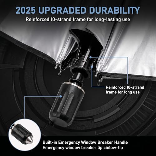 1 PC Foldable Car Windshield Sun Shade, Umbrella-style Retractable Sunshade with Silver Coated Fabric, Universal for Most Cars, Trucks, SUVs (Silver) - Image 7