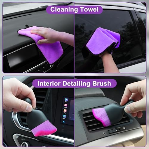 Windshield Cleaner Tool, 17Pcs Purple Car Interior Cleaning Kit, Detailing Kit Cleaner, Detailing Brush, Cleaning Gel, Inside Cleaning Supplies Accessories for Trucks, SUVs, RVs Window - Image 6
