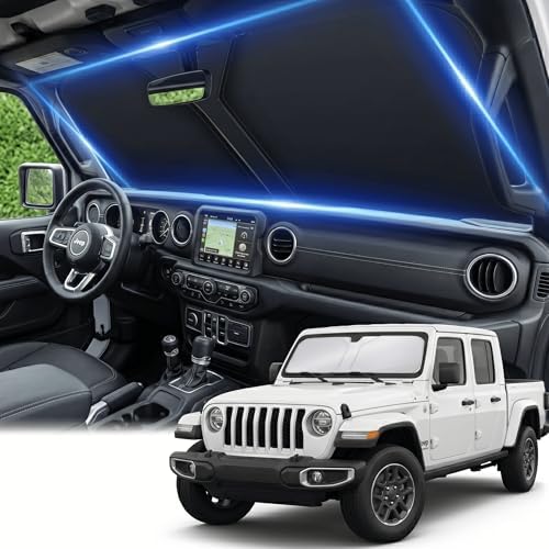 Custom Fit Windshield Sun Shade for Jeep Gladiator 2020-2025, Double Layer 240T Front Window Visor, Foldable UV Ray Blocking Summer Car Accessory by AuyNeas