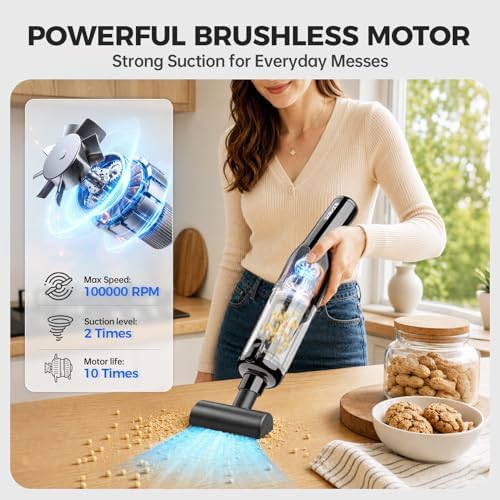 dormzie Handheld Vacuum Cordless, Car Vacuum with 19000Pa Powerful Suction,1.3 lbs Lightweight, Type-C Charge, Multiple Accessories for Car Home Office Pet - Image 3