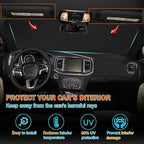 Front Windshield Sun Shade Fit for Dodge Charger Challenger Durango Journey Universal Fit to All Dodge Cars Foldable Sun Visor Protector Custom Fit Dodge Window Sunhade (Orange Trim) - Image 3