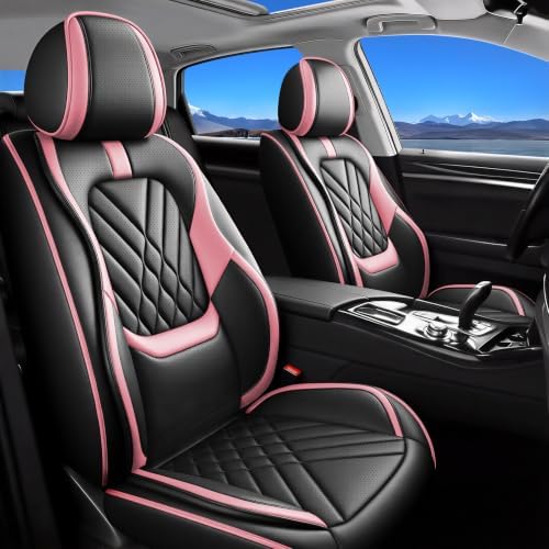 Fit Gladiator Car Seat Covers Compatible with Jeep Gladiator 2020-2024 2025 2026-Premium Leather,Waterproof,Breathable,Airbag Compatible &All-Weather Seat Cushion Protecto(Full Set,Pink) by Unknown