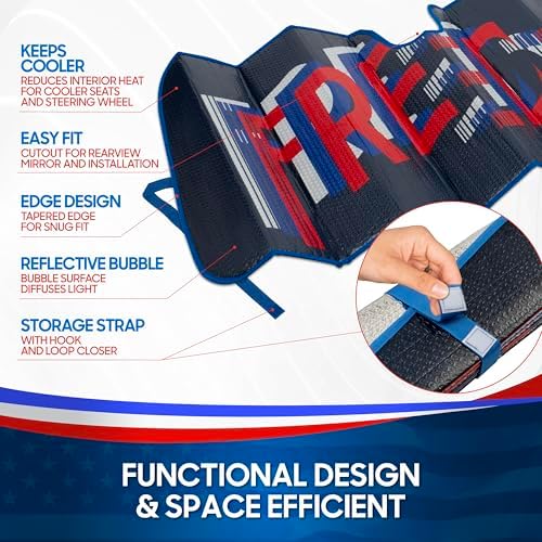 Motor Trend Freedom Windshield Sun Shade for Car Windshield 250 USA Anniversary Patriotic Accordion Fold Sunshade Protection Heat Blocker Foldable Windshield Cover Truck SUV 4th of July Memorial Day - Image 5
