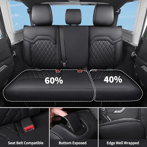Huidasource Wrangler Seat Covers Fullset 2007-2017, Custom Fit Seat Cushion Cover for Jeep Wrangler Unlimited Rubicon Sahara Sport Leather High Altitude Willys, Airbag Compatible (Full Set/Black) - Image 2