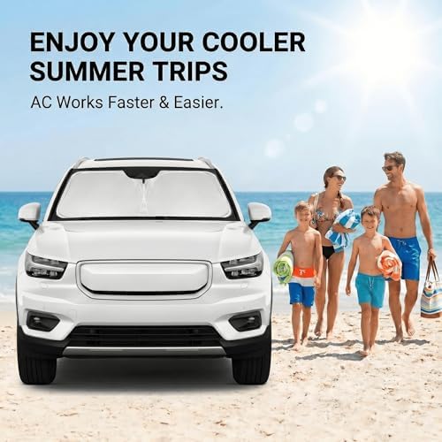Windshield Sun Shade for Volvo XC40 2019-2025 2026 Double Layer 240T Front Window Shade Custom Fit XC40 Sun Visor Foldable Shade Blocks UV Rays Summer Must Have Car Accessories - Image 4