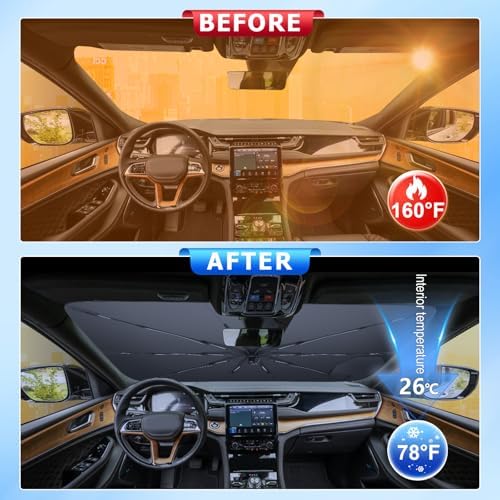 Windshield Sunshade Umbrella for 2022-2026 Jeep Grand Cherokee Custom Fit Windshield Sun Protector Cover 6-Layer Heat-Resistant Fabric Ultra-Strong Fiberglass Frame (for 2022-2026 Grand Cherokee) - Image 2