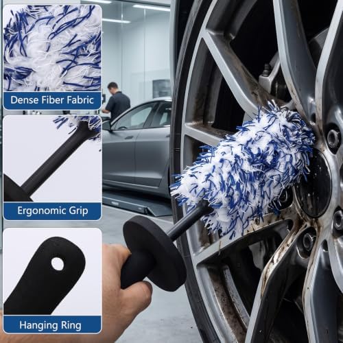 2 Pack Car Wheel Brush Set, Wheel Cleaning Brush Car Rim Cleaner Long Plush Anti Scratch Slim Flat Design for Wheels Rims Engine Bays Tires Cars Trucks SUVs Motorcy - Image 4