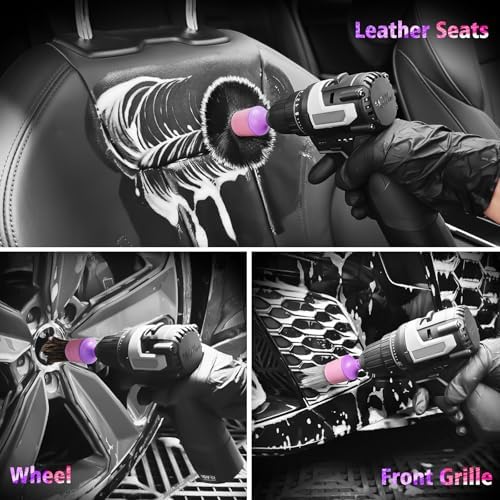 YeewayVeh 3PCS Car Detailing Drill Brush Set, Mixed Detail Brushes, Pink - Image 4