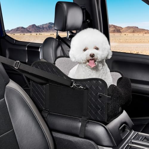 TKYZ Center Console Dog Car Seat for Small Dogs,for Car/SUV/Small Truck | Soft Pillow,Double fixation,PU Leather Easy To Clean,Pet Booster with Safety Belt,Puppy Car Seat for Small Dogs 0-11 lbs by TKYZ