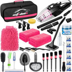 39Pcs Car Cleaning Kit, Interior Detailing Kit with High Power Handheld Vacuum, Detailing Brush Set, Windshield Tool, Pink Complete Auto Accessories for Women by AUTODECO