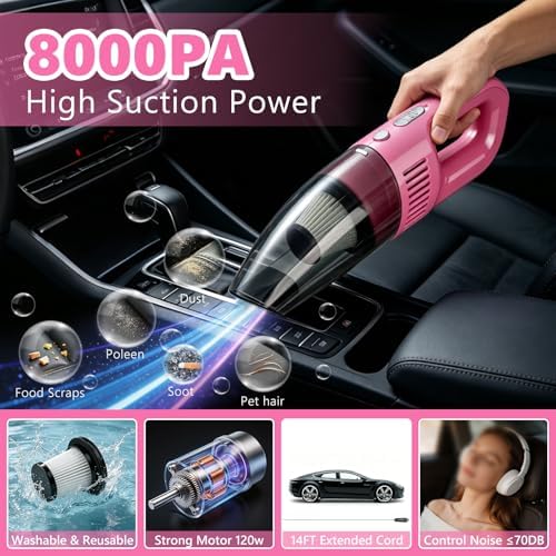 21PCS Car Detailing Kit Interior Cleaner - with Handheld Car Vacuum, Windshield Cleaning Tool, Detailing Brushes, Car Cleaning Supplies Kit for Women Men (Pink) - Image 2