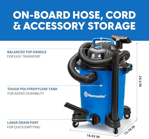 Vacmaster VOC809PF 8-Gal 4 Peak HP Utility Wet/Dry Vacuum Blue - Image 7