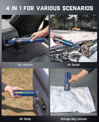 Fanttik Slim V8 APEX Cordless Car Vacuum & Air Duster, 4-in-1 Portable Mini Vacuum with 19000pa Suction Power for Pet Hair, Type-C Charge, One-Touch Empty for Car, Office Desk, Keyboards (Blue) - Image 4