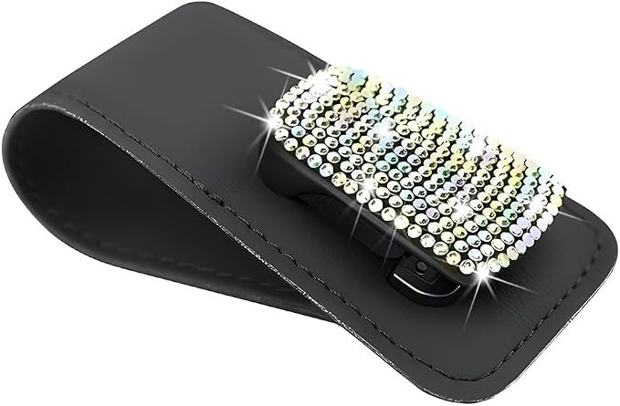 Bling Car Sun Visor Sunglasses Holder, Crystal Rhinestone Leather Visor Eyeglasses Ticket Card Mounter Clip, Shiny Diamond Auto Glasses Hanger Holder, Universal Fit (Black/Multicolor) - Image 7