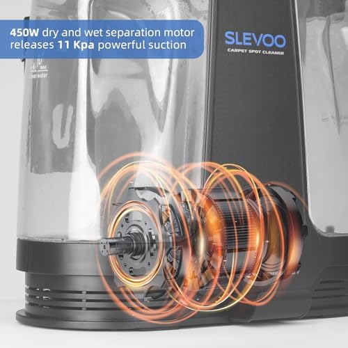 Slevoo 450W Portable Carpet Cleaner Machine with 1 Bottle Cleaning Solutions, Strong Suction Upholstery and Furniture Cleaner for Cleaning Stairs, Car Interiors, for Pet Footprint, Dust, Oil(AU-C003) - Image 5