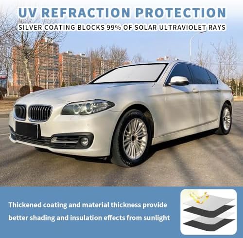 Front Windshield Sun Shade Custom Fit Compatible for BMW 5 Series 528i 535i 530i 525i 540i 520i 530e 545i 550i 535d 2011-2020 Sunshade Foldable UV Ray Reflector Visor Accessories Cover Reflective - Image 3