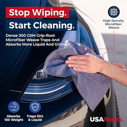 USANOOKS Microfiber Cleaning Cloth Grey - 50 Pcs (12.5"x12.5") - High Performance - 1200 Washes, Ultra Absorbent Microfiber Towel Weave Grime & Liquid for Streak-Free Mirror Shine - Car Washing Cloth - Image 6