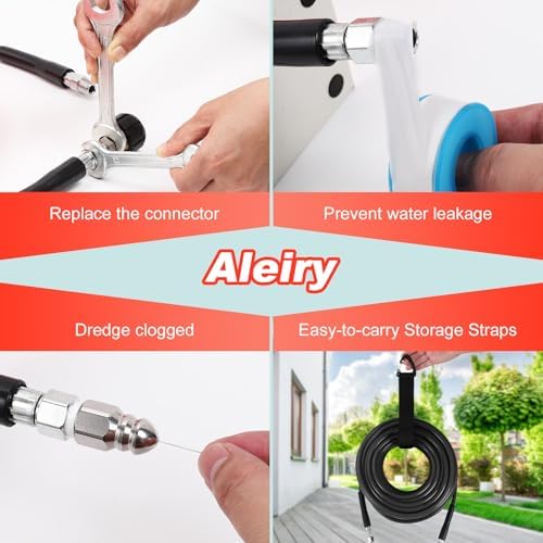 Sewer Jetter Kit for Pressure Washer,Water Jet Drain Cleaning Hose with Corner Rotating Button Spring Nose 1/4" NPT Sewer Cleaning Tool High-Pressure Nozzles,5800 PSI 50 FT - Image 6
