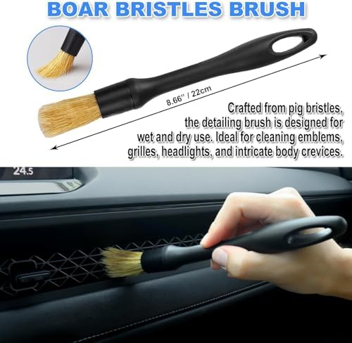 7PCS Car Detailing Brush Set, Ultra Soft Boars Hair Car Interior Detailing Brushes, Car Interior Detailing Kit, Car Cleaning Gel Supplies Kit, Car Dust Brush, Car Accessories for Truck, Suv, Interior - Image 3