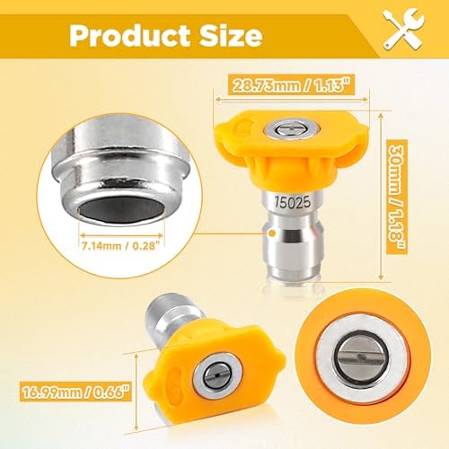 15° Yellow Pressure Washer Nozzle Tips for Cleaning Cars, Driveways - Image 6