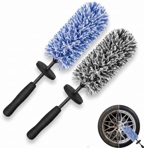 2 Pack Car Wheel Brush Set, Wheel Cleaning Brush Car Rim Cleaner Long Plush Anti Scratch Slim Flat Design for Wheels Rims Engine Bays Tires Cars Trucks SUVs Motorcy by WODHMIEY
