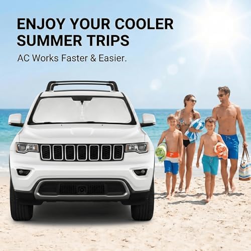 for 2014-2024 2025 2026 Jeep Grand Cherokee Windshield Sun Shade - Front Window Shade Custom Fit Grand Cherokee Accessories Sun Visor Foldable Shade Blocks UV Rays - Image 4