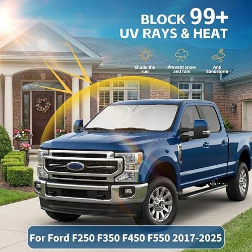 Windshield Sun Shade for Ford Super Duty F250 F350 2017-2025 Sunshade Front Window Shade Custom Fit F250 F350 Accessories Sun Visor Foldable Shade Blocks UV Rays Accessories - Image 2