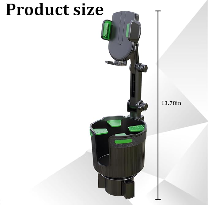 Adjustable Cup Holder Phone Mount 2-in-1 Vehicle Stand Green | Rotatable retractable base, abs construction, anti-slip pads, fits most cars, SUVs, and trucks, automotive accessories - Image 2