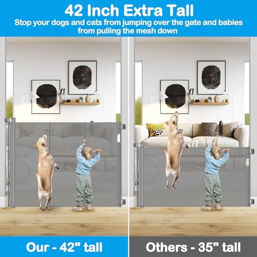 Reinforced 42" Tall X 80" Wide Retractable Baby Gate Extra Tall Cat Gate for Stairs No Sag Retractable Baby Gates for Doorways No Wrinkle Mesh Gates for Kids or Pets with Reinforced Strips, Gray - Image 3
