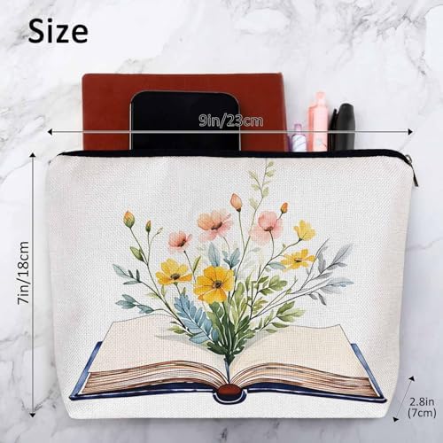 Floral Book Makeup Bags Makeup Organizer, Open Book Blossom Wild Flowers Flax Toiletry Bags Travel Cosmetic Bag Makeup Purse Pouch Skincare Bag Wallet Bags For Women Female Mom Daughter - Image 4