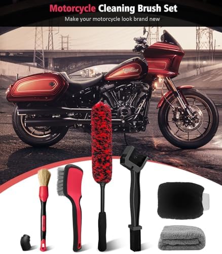 YeewayVeh 6PCS Motorcycle Cleaning Kit, Bendable Wheel Tire Brush,Black/Red - Image 3