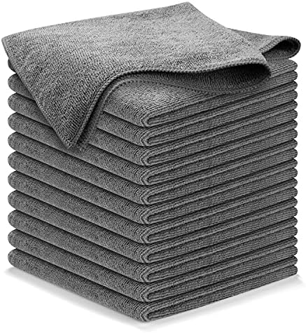 USANOOKS Microfiber Cleaning Cloth Grey - 12 Pcs (12.5"x12.5") - High Performance - 1200 Washes, Ultra Absorbent Microfiber Towel Weave Grime & Liquid for Streak-Free Mirror Shine - Car Washing Cloth by USANOOKS