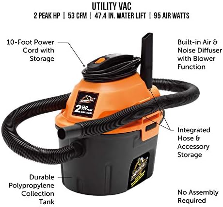 Armor All, AA255, 2.5 Gallon 2 Peak HP Wet/Dry Utility Shop Vacuum, Orange - Image 2