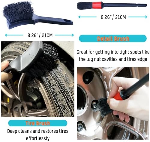 oesee PRO Choice 4 Pack Long Handle Wheel Brush Kit for Cleaning Wheel and Tire- 2X Soft Wheel Cleaning Brush, Detailing Brush and Stiff Tire Brush - Image 6