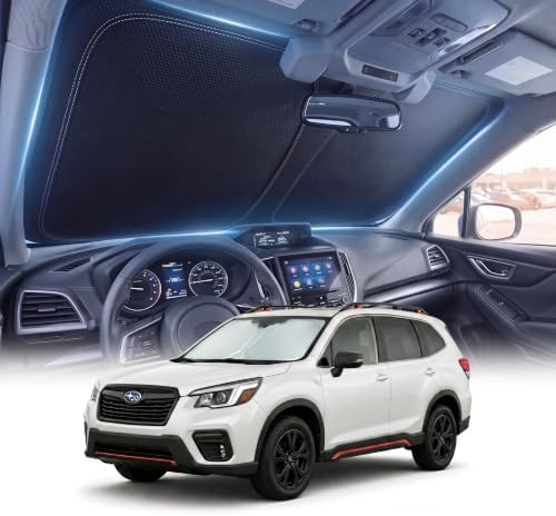 DMJN Front Windshield Sun Shade for Su-baru Forester (2019-2026), [Nano Ice-Crystal Coatings] UPF50+ Heat & UV Block, Protect Car Interior & Keep Cool, Flodable Steel-Ring Car Cover for Summer by DMJN