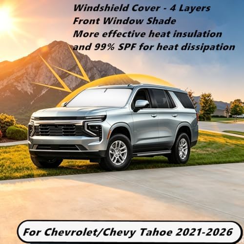 Windshield Sun Shade for Chevrolet/Chevy Tahoe 2021-2026 Compatible Accessories-4 Layers Custom Fit Foldable Front Window Sunshade Sun Visor Protector, Block UV Rays Keep Your Car Cooler - Image 2