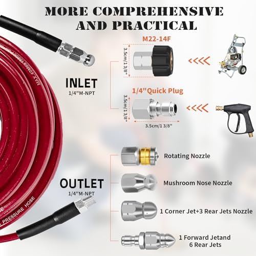 200FT Sewer Jetter Kit for Pressure Washer, 5800PSI Drain Cleaner Hose - Image 4
