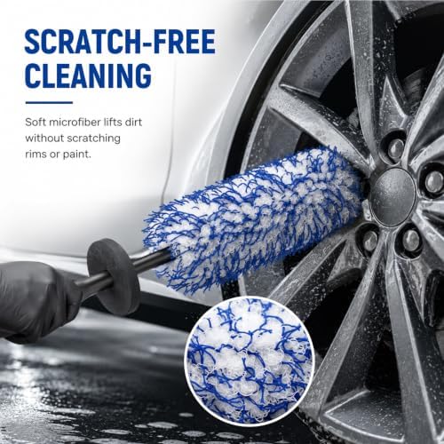 Microfiber Car Wheel Cleaner Brush, Blue & White - Image 3