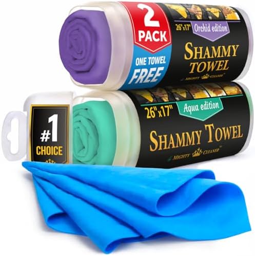 Premium Shammy Cloth for Car Drying – 2pk+1 Free – 26"x17" – Soft Chamois by MightyCleaner