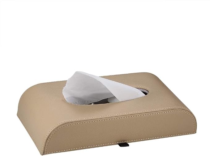 AuMoHall Beige Tissue Box Cover PU Leather Rectangular Tissue Holder for Home Car Office Decor (NO Paper Towel) - Image 2