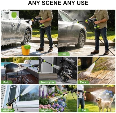 SUNSOUL Cordless Portable Car Washer with 2 Batteries, 30-Level Adjustable Handheld Washer with 6-in-1 Nozzle & Foam Cannon, Brushless Motor Lightweight Washer with 23 ft Hose for Home, Garden, Patio - Image 4